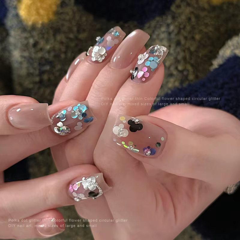 1 boîte de paillettes rondes à pois pour ongles