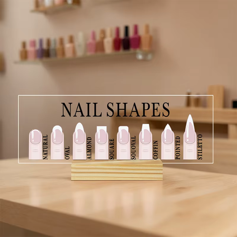 Nouveau présentoir de formes d'ongles en acrylique avec base en bois
