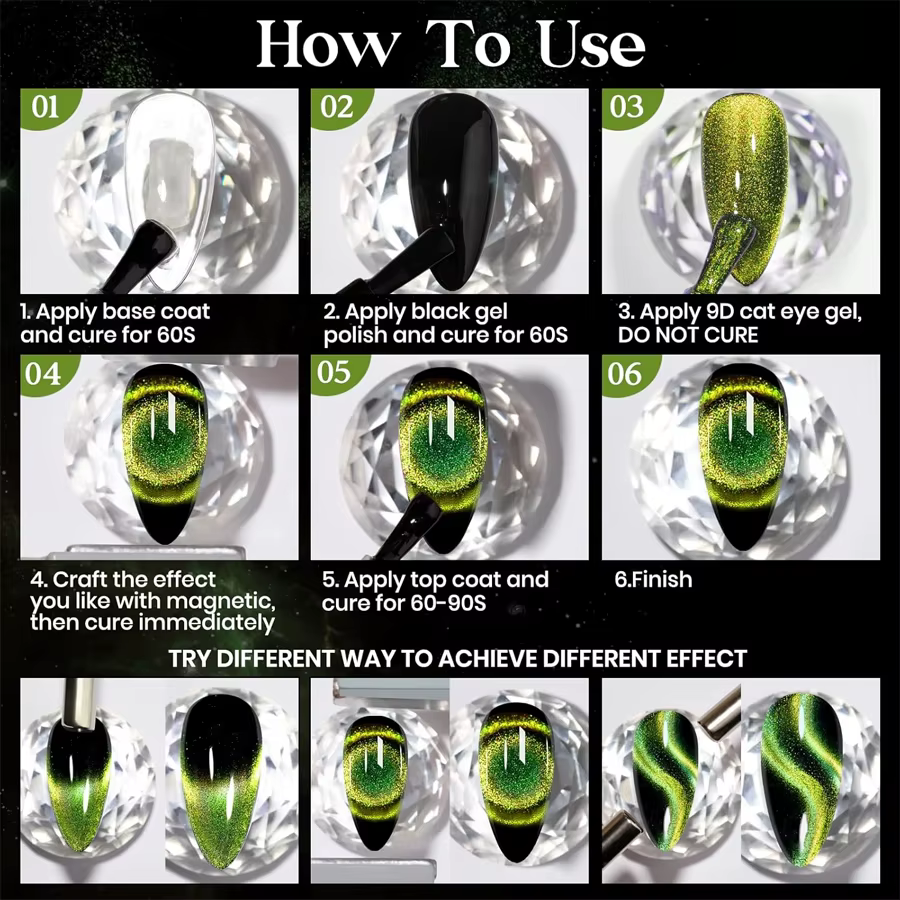 Vernis à ongles Gel œil de chat vert 10ML vernis Gel à tremper cristal galaxie Gel oeil de chat adapté aux Salons de manucure Nail Art