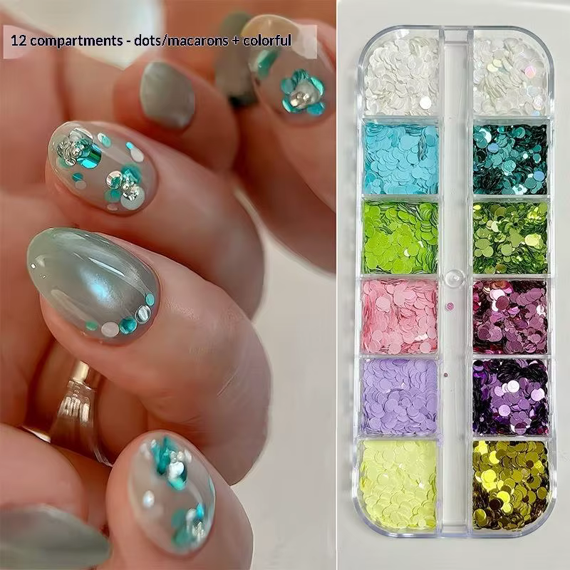 12 grilles de paillettes circulaires colorées pour manucures DIY et créations originales