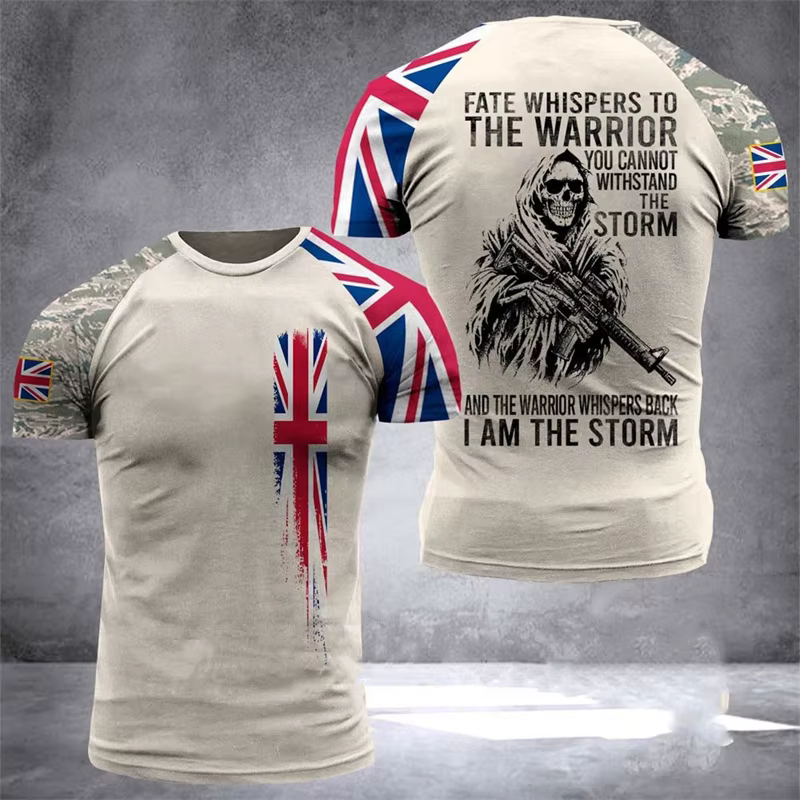 T-shirt graphique drapeau britannique été 2026 pour hommes, vêtements de sport, t-shirts imprimés 3D camouflage champêtre, hauts de qualité supérieure