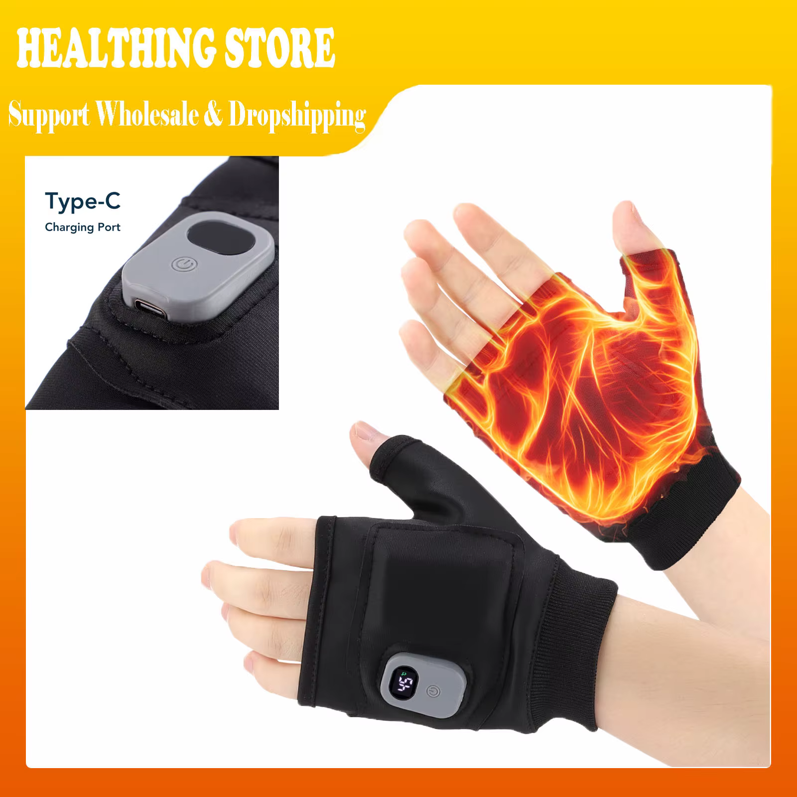 Gants chauffants électriques, Support de main demi-doigt, Protection de la paume chaude d'hiver, Sport de plein air, compresse chaude, Protection Anti-attrition