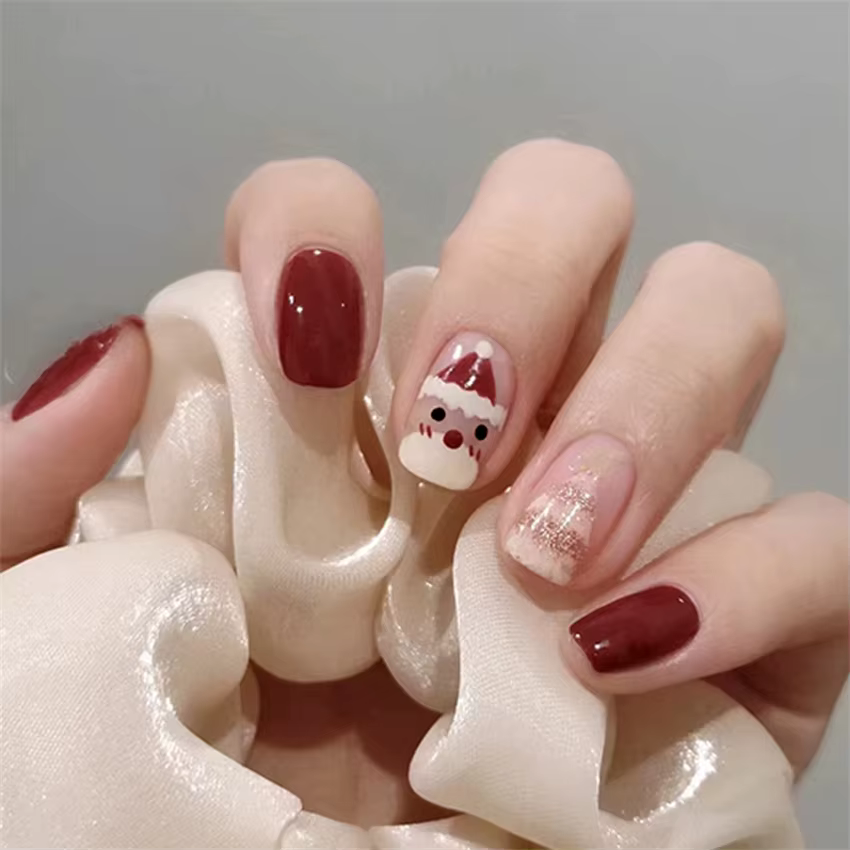 24 pièces/ensemble français court carré acrylique portant des faux ongles couverture complète adhésif