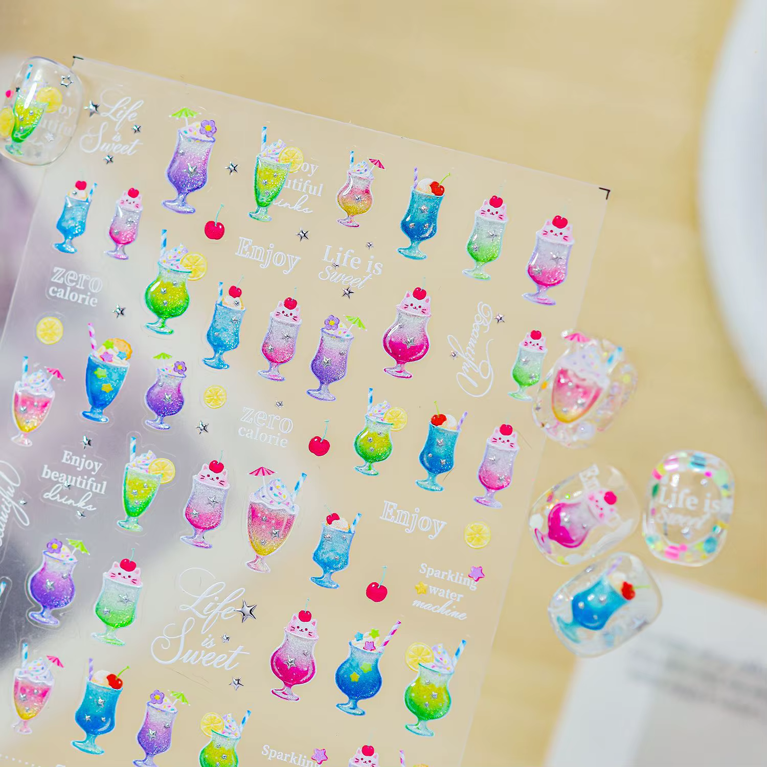 Autocollants pour ongles 5D à thème fruits d'été