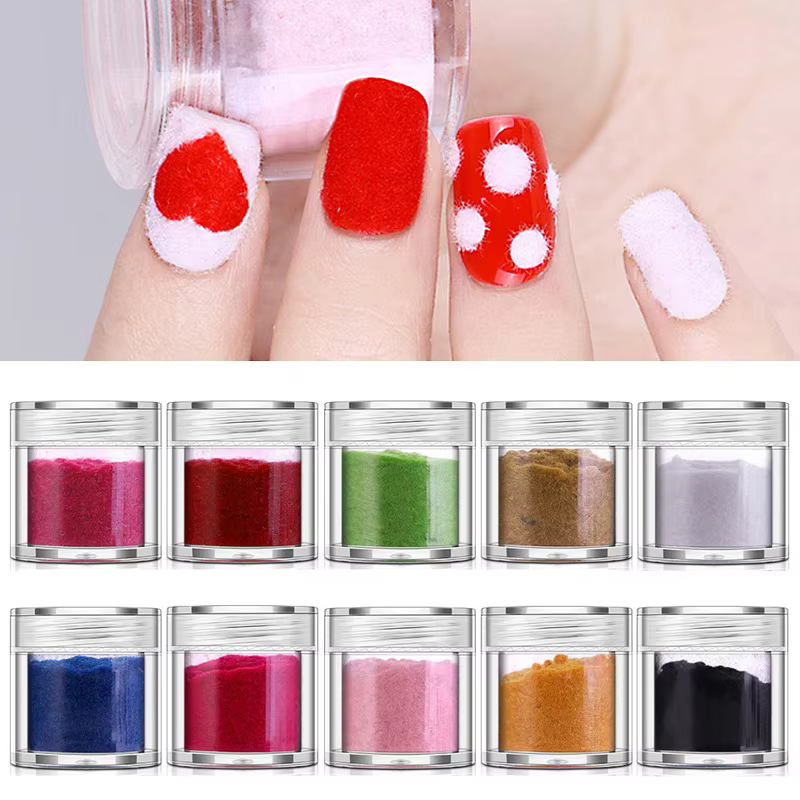 10 couleurs flou flocage velours poudre à ongles coloré paillettes poussière manucure bricolage UV Gel vernis Nail Art conseils décoration 10 ml/boîte