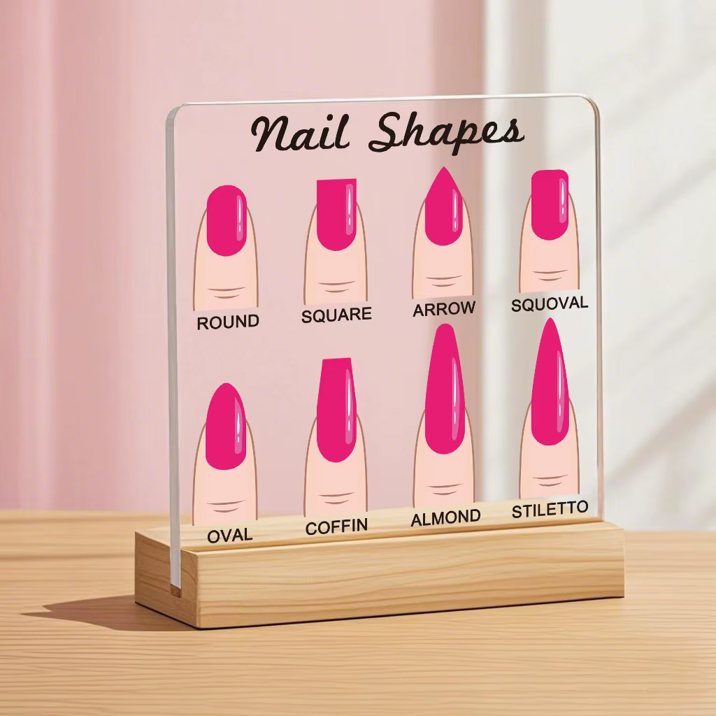 Panneau d'affichage de formes d'ongles rose vif