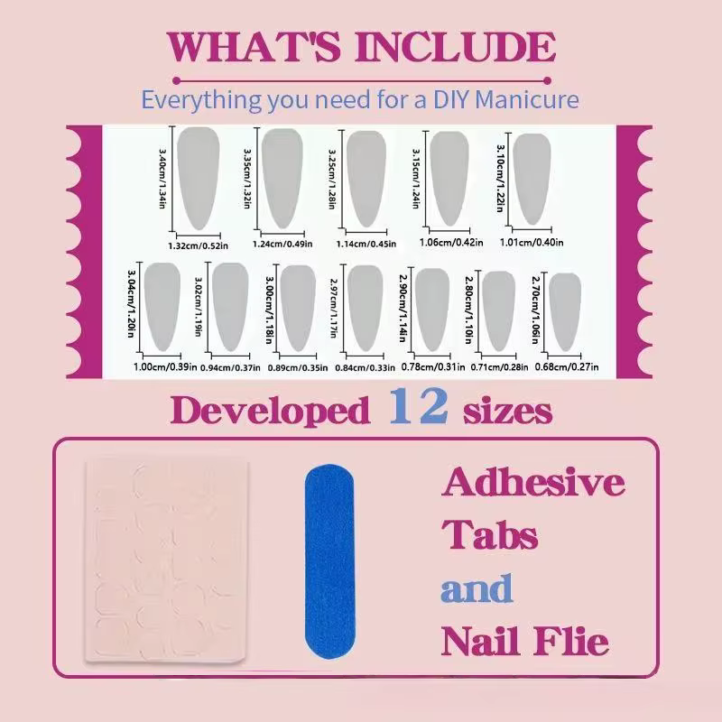24 faux ongles, motif floral abstrait en forme de cœur orné de strass