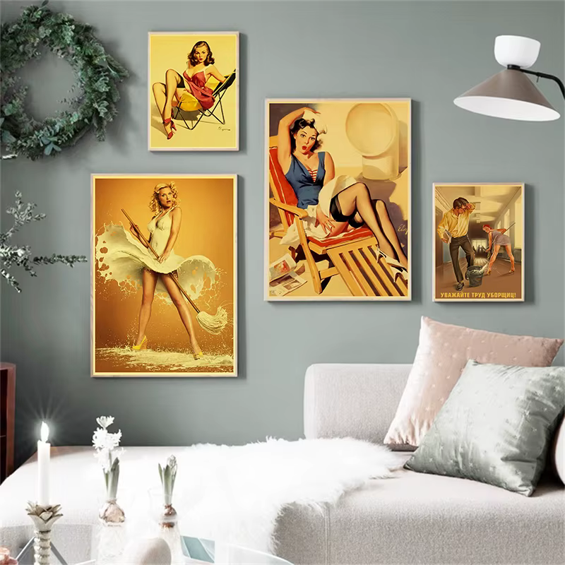 Affiche Vintage de la nouvelle seconde guerre mondiale, autocollant Pin Up Girl Sexy, affiches et imprimés en papier Kraft, tableau d'art mural pour salon Cuadros