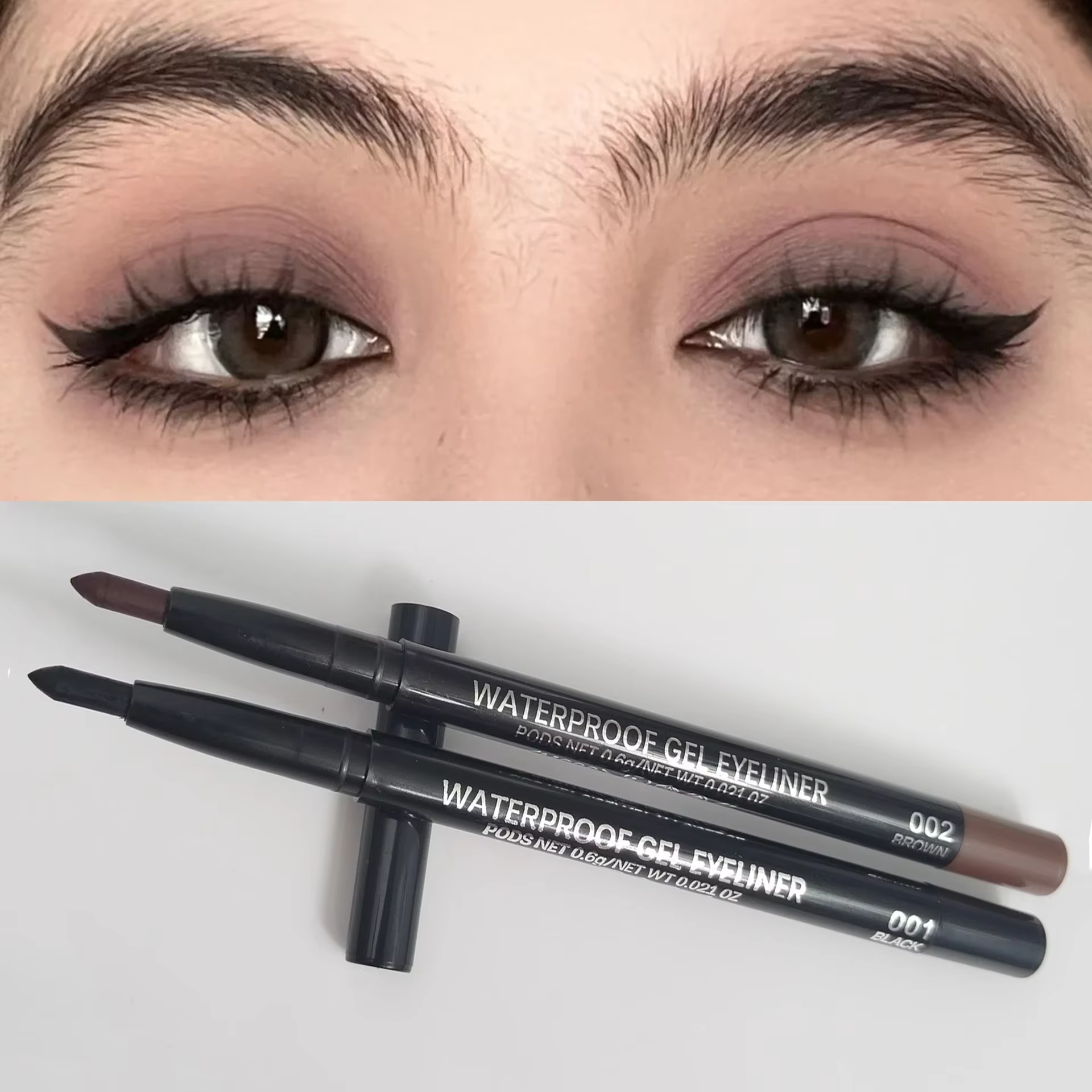 Crayon Eyeliner Waterproof à vaccage Rapide, Gel Soyeux, Outil de Maquillage pour les Yeux, Respectueux de l'Intérieur, 256 Marron et Noir, 3 Pièces