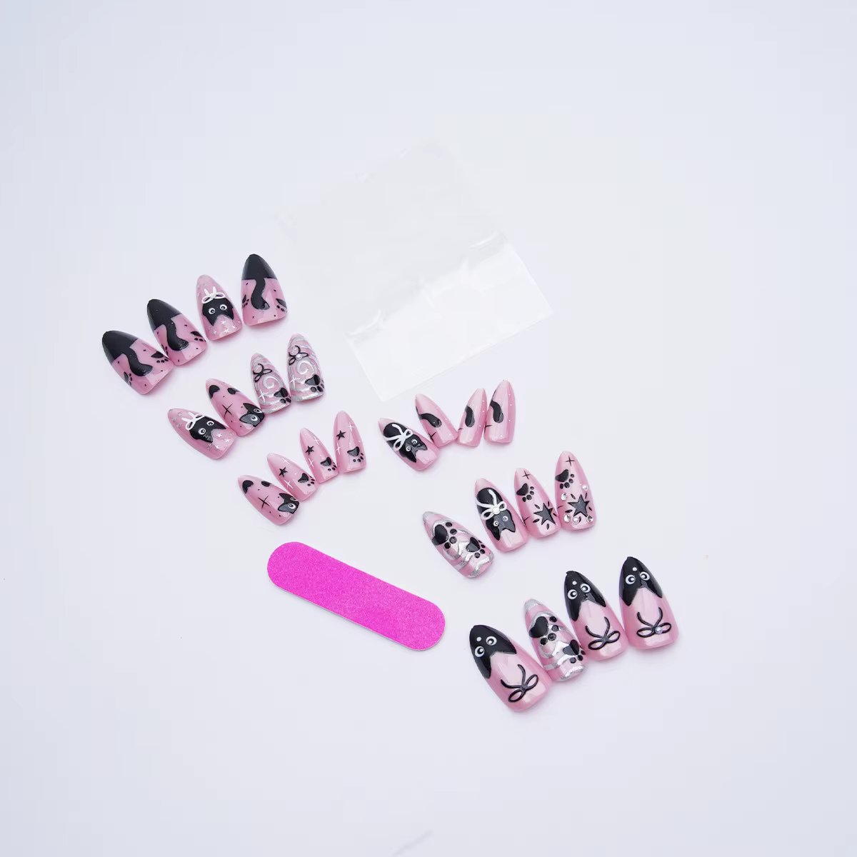 24 pièces doux Cool rose oeil de chat presse sur ongles