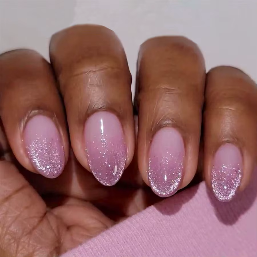 24 faux ongles roses en amande à presser, simples, prêts à poser, pour femme