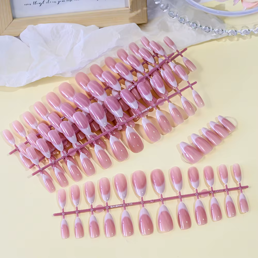 120 pièces rose moyen amande français faux ongles dégradé Design blanc