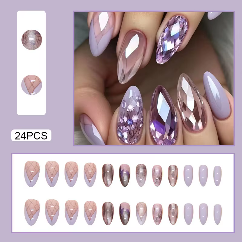 Faux ongles violet N64.avec grille imprimée