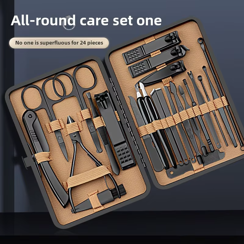 7/16/24 pièces ensemble de manucure professionnel coupe-ongles Kit de pédicure en acier inoxydable outil de soin des ongles Kit de toilettage avec voyage luxueux