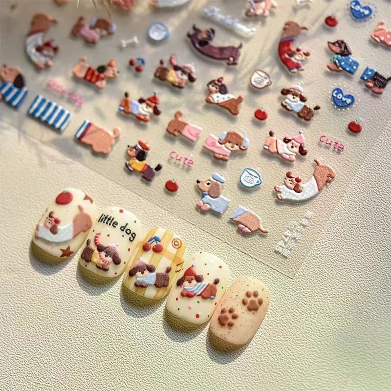 Charmant chien Wiener Nail Art décalcomanies auto-adhésif dessin animé manucure conceptions créatives bricolage décorations d'ongles cadeaux