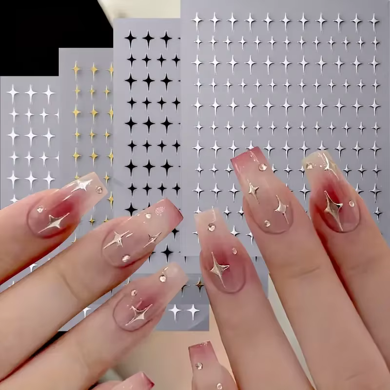 1/4 pièces 3D métal argent doré Starburst ongles autocollants manucure français Nail Art décoration décalcomanie Y2K