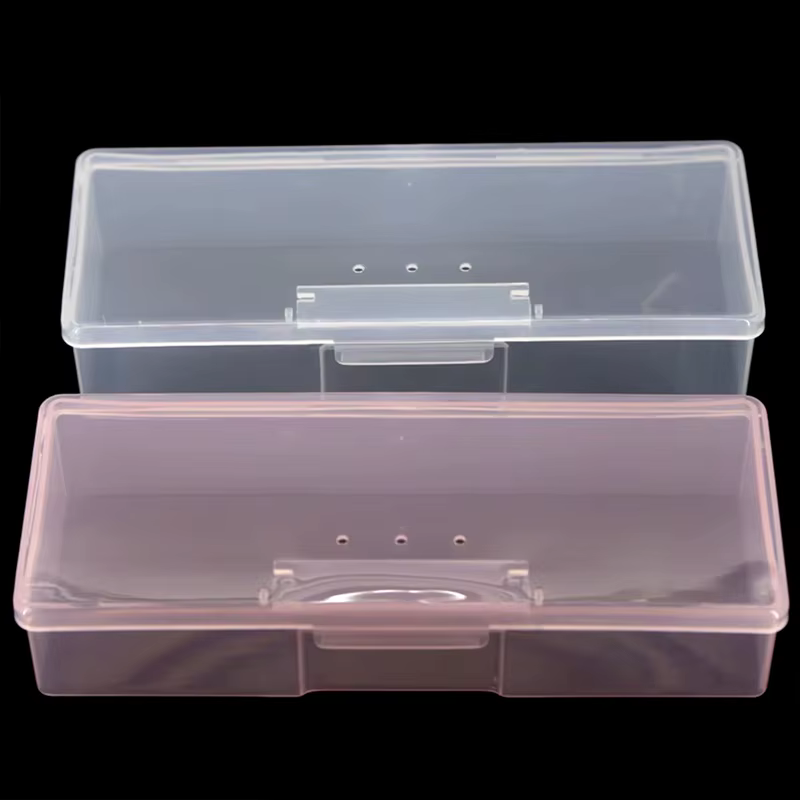 Nail Art Empty Storage Box Rectangle Plastic White Transparent Buffer Grinding Files