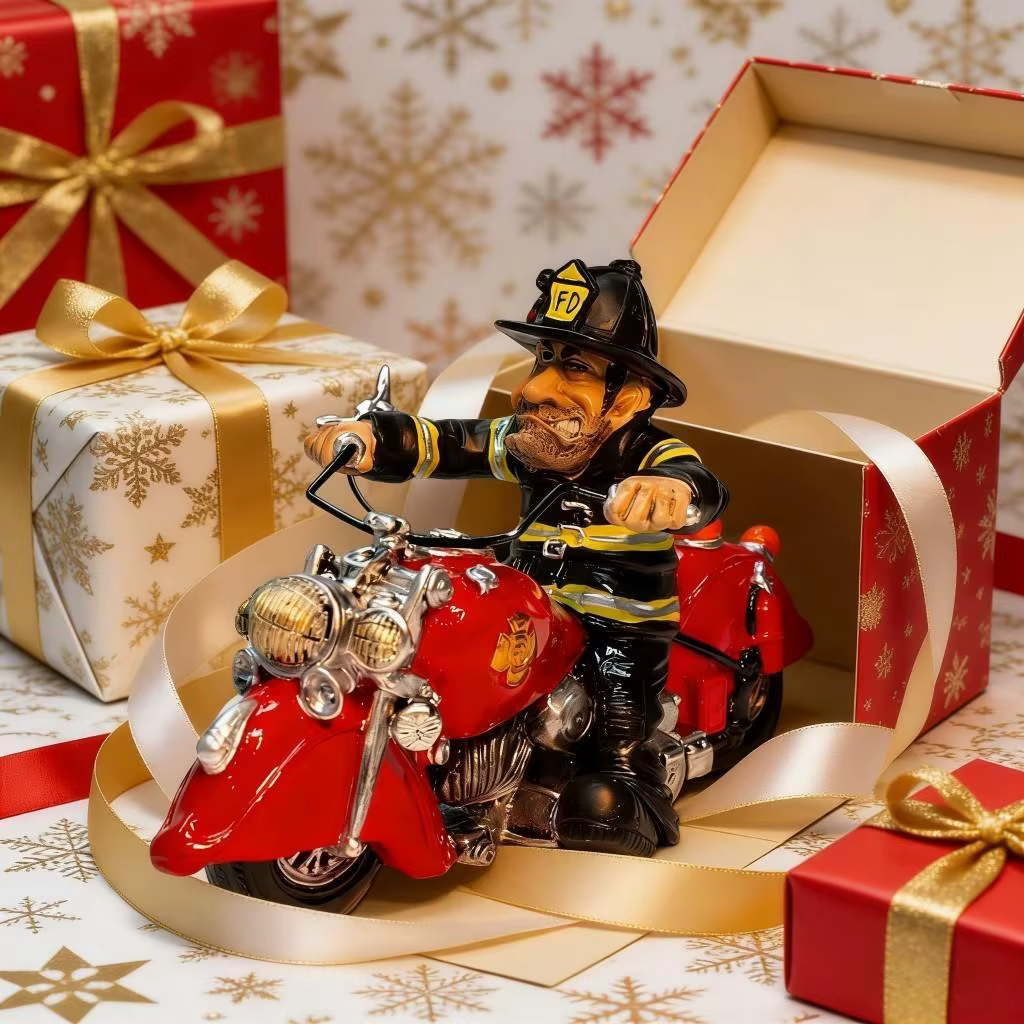 Figurine de pompier de moto, modèle de pompier FD Unique à collectionner, décoration de bureau parfaite, Sculpture de moto de pompier Vintage rouge