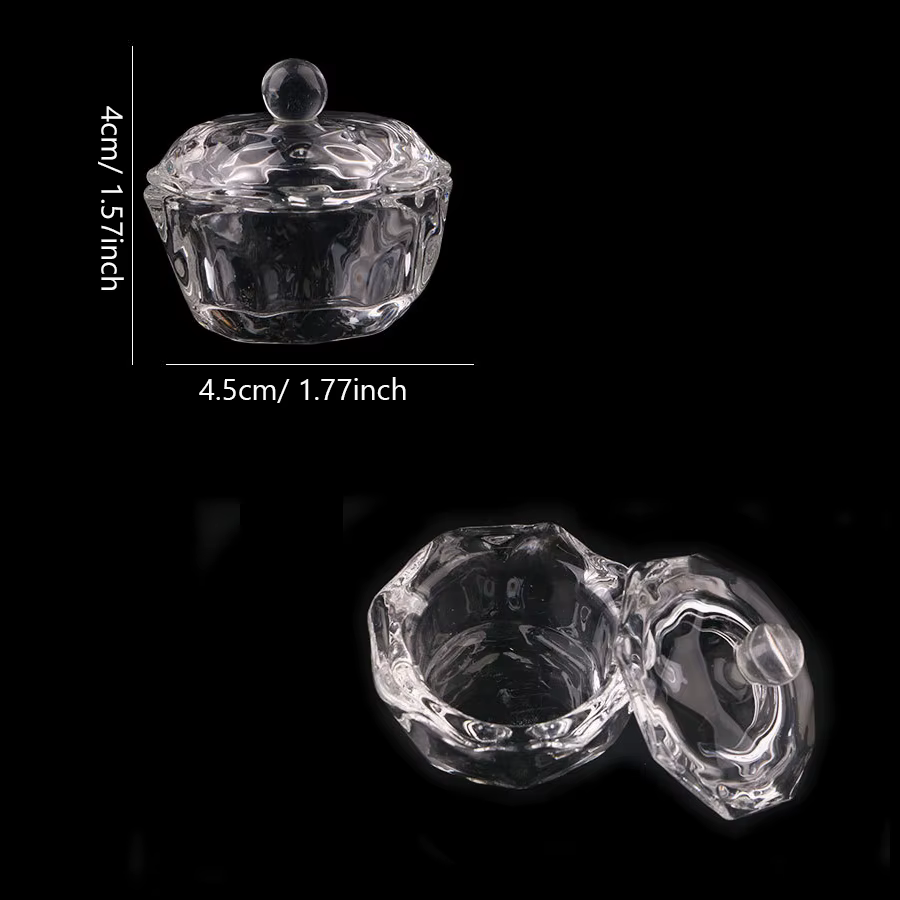 Tasse en verre pour Nail Art avec couvercle pour liquide acrylique
