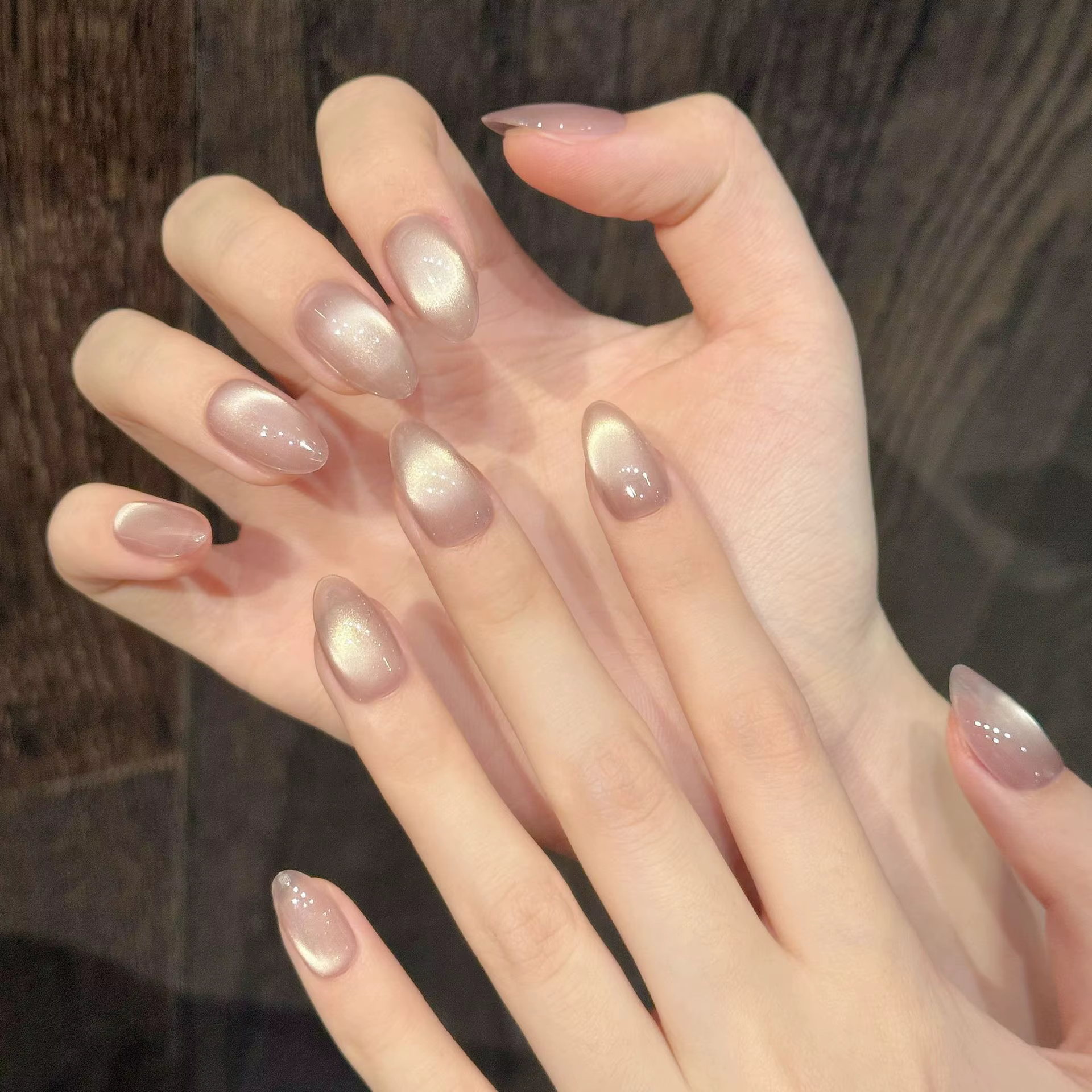 10 pièces presse à la main sur les ongles couleur unie perles de verre brillant oeil de chat faux