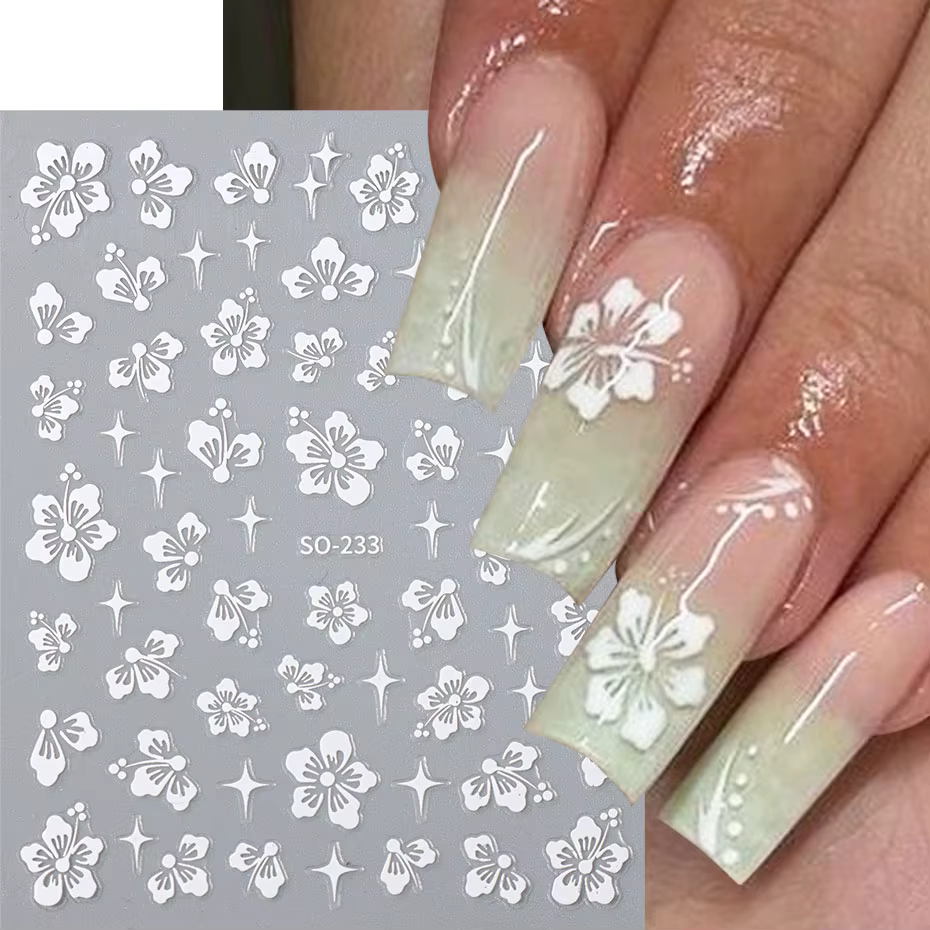 Autocollants 3D en forme de fleur d'hibiscus pour nail art
