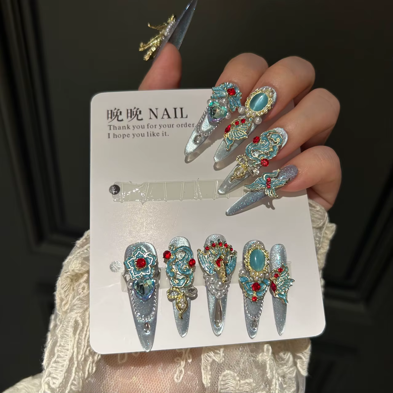 Baroque - Style presse - sur les ongles avec strass perles accessoires en métal