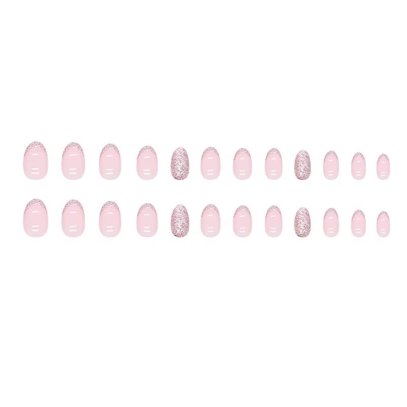 24 faux ongles élégants rose nude or rose pailleté