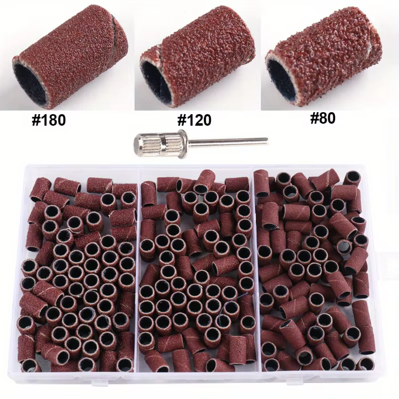210 pièces bandes de capuchon de ponçage des ongles 80 ''/120''/180 ponceuse forets
