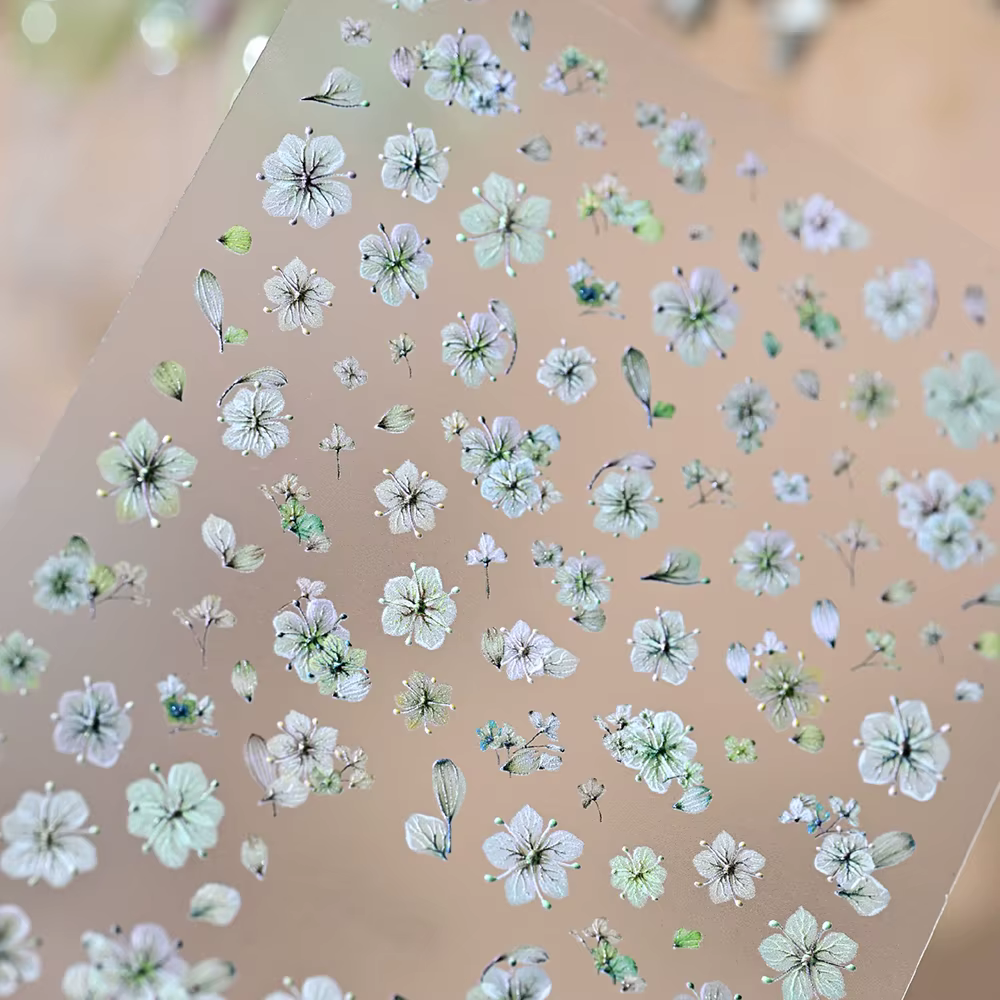 Autocollants 5D pour ongles à fleurs séchées colorées Rose/Bleu/Violet/Vert/Jaune – Décorations florales mignonnes pour manucure printanière