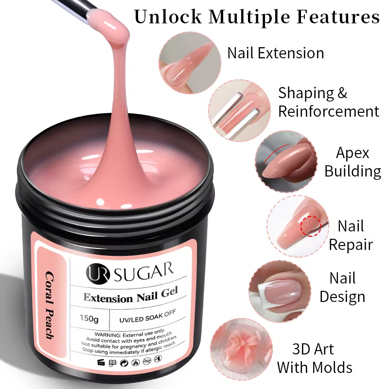 UR SUGAR 150g Gel d'extension d'ongles en acrylique, formule UV durcissable, pour manucure rapide, construction et auto-nivellement des ongles
