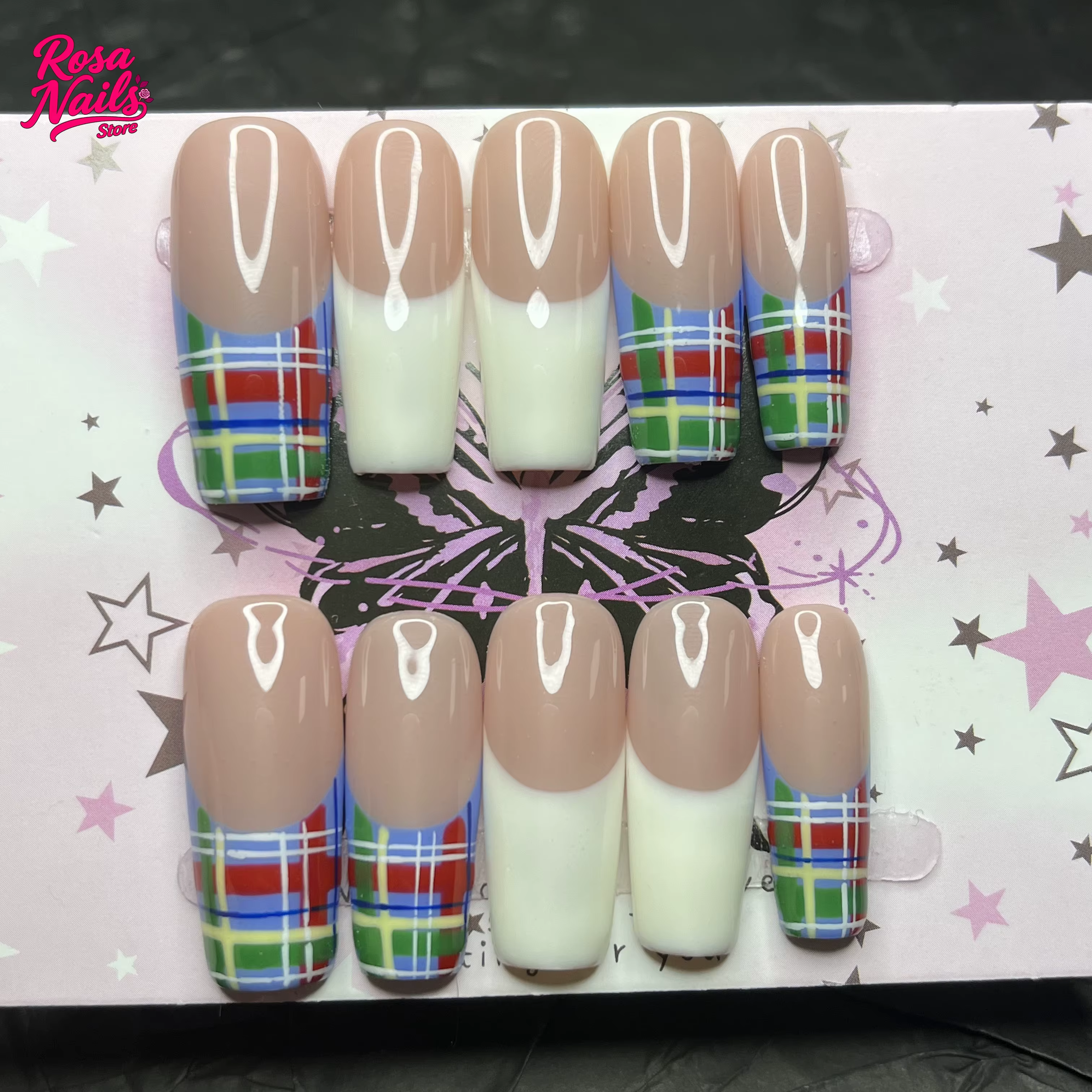 Faux ongles longs carrés faits à la main