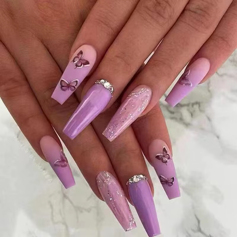 Faux ongles français imprimé léopard rose