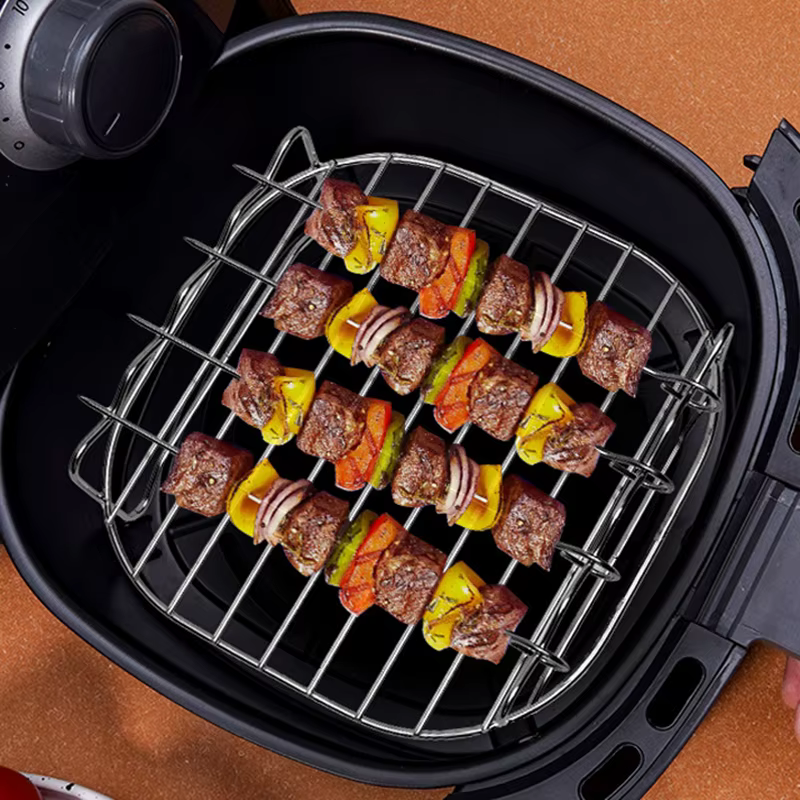 Accessoires pour friteuse électrique à air, gril à double couche en acier inoxydable T1 avec 4 pics à viande rôtie, friteuse à vapeur T1