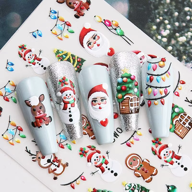 Autocollant pour ongles 5D de dessin animé de Noël d'hiver unique