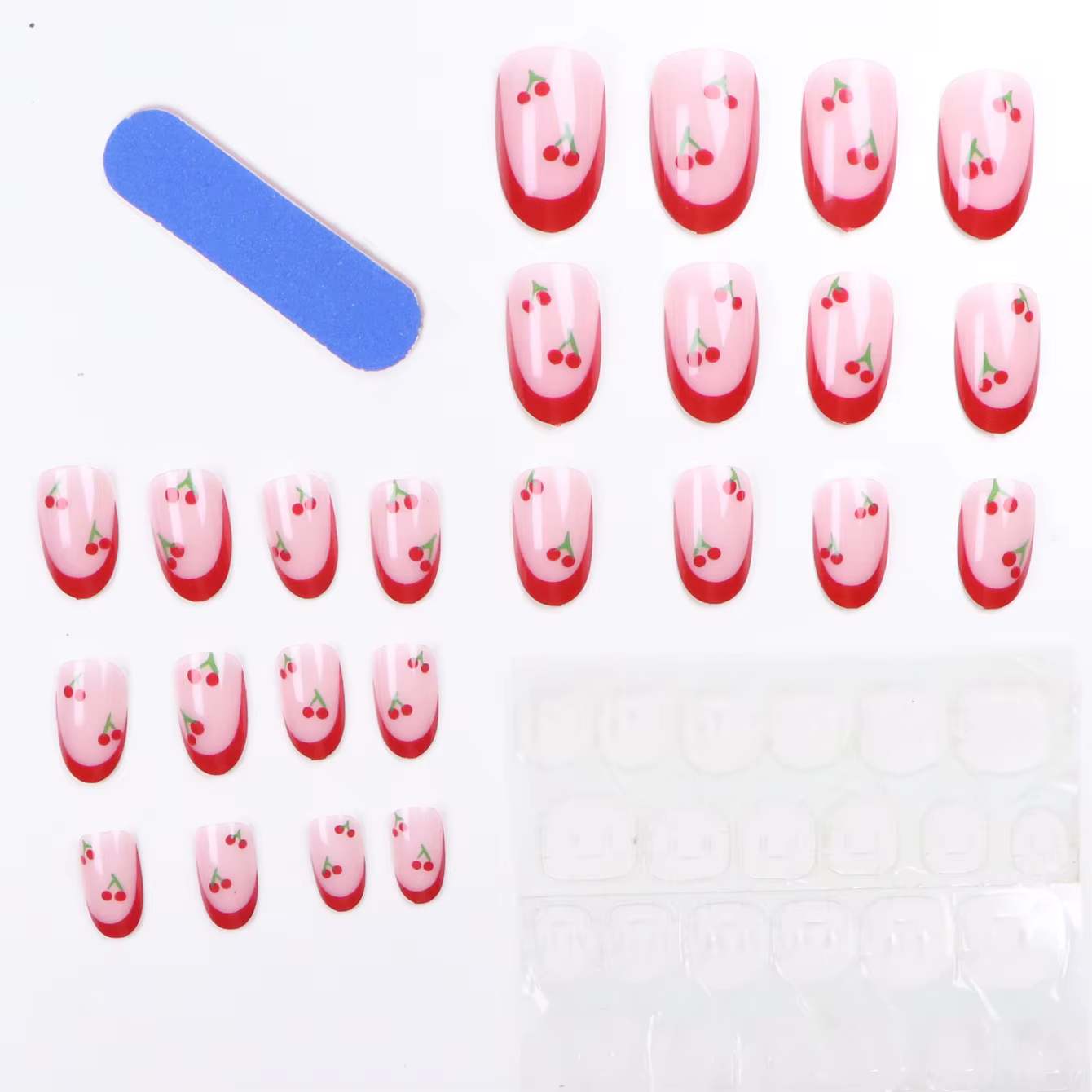 24 pièces mis à niveau votre look avec un ensemble de faux ongles cerise amande à bords rouges 1 lime