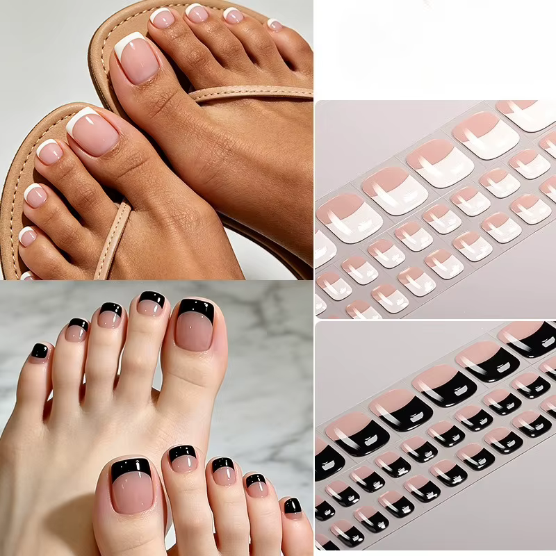Autocollants pour ongles de pieds en gel sans UV style français