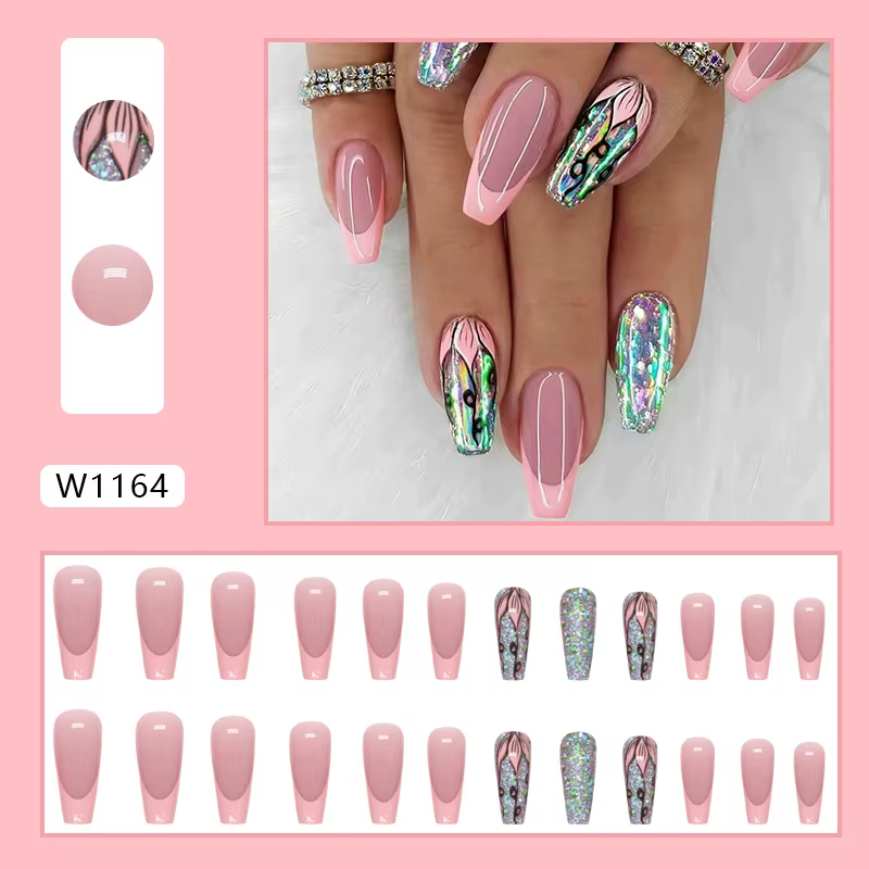 Flash Lotus 24 pièces presse sur ongles rose dégradé faux