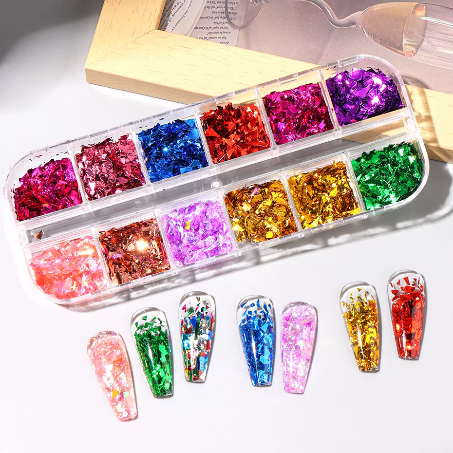 12 grilles or paillettes Nail Art flocons
