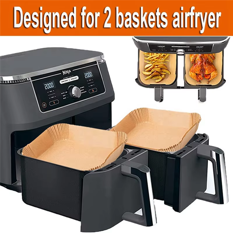 -MEOF 200 pièces Foodi Airfryer cuisine accessoires de cuisine rectangulaire Air friteuse papier spécial jetable ustensiles de cuisson pour Ninja