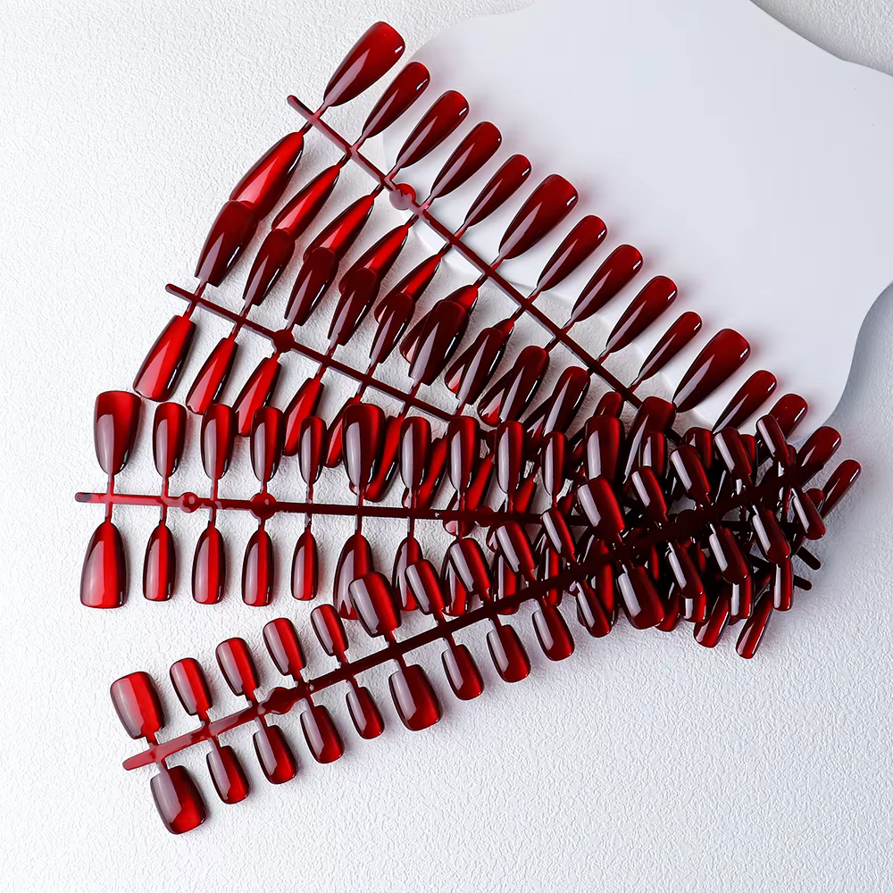 30 pièces aimant rouge oeil de chat faux ongles amande longue cercueil brillant