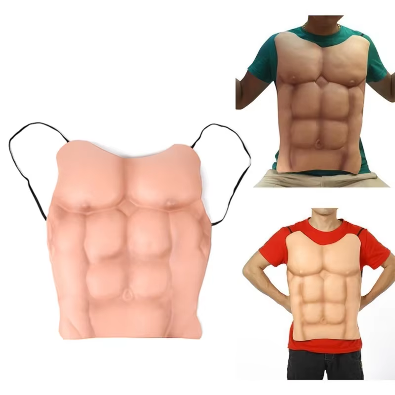 Faux muscles poitrine pour hommes, faux muscles abdominaux, modelant peau, cosplay R7RF