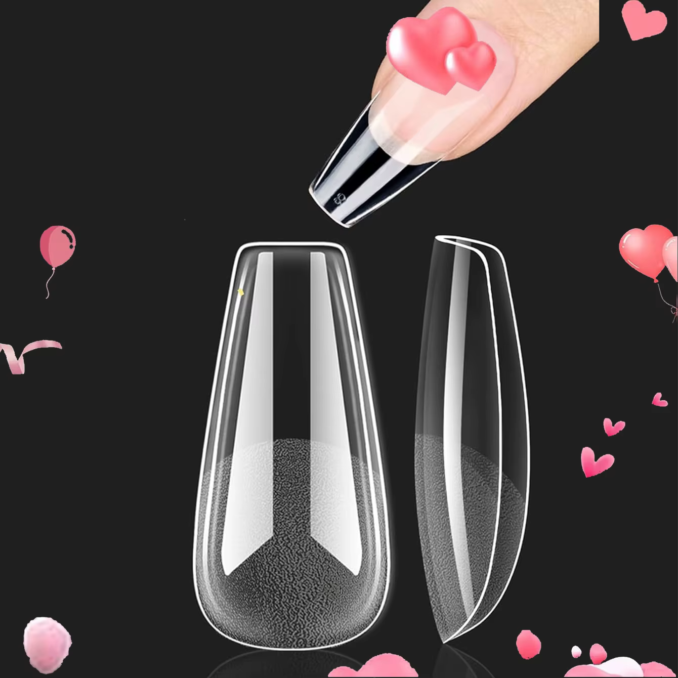 120 pièces faux ongles semi-givré clair cercueil