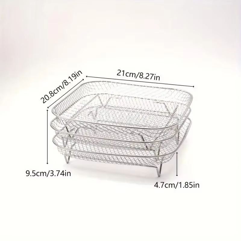 Ensemble d'accessoires pour friteuse à air en acier inoxydable 3 pièces - Grille carrée pour frites et grillades pour la cuisine et la salle à manger, grille pour friteuse à air