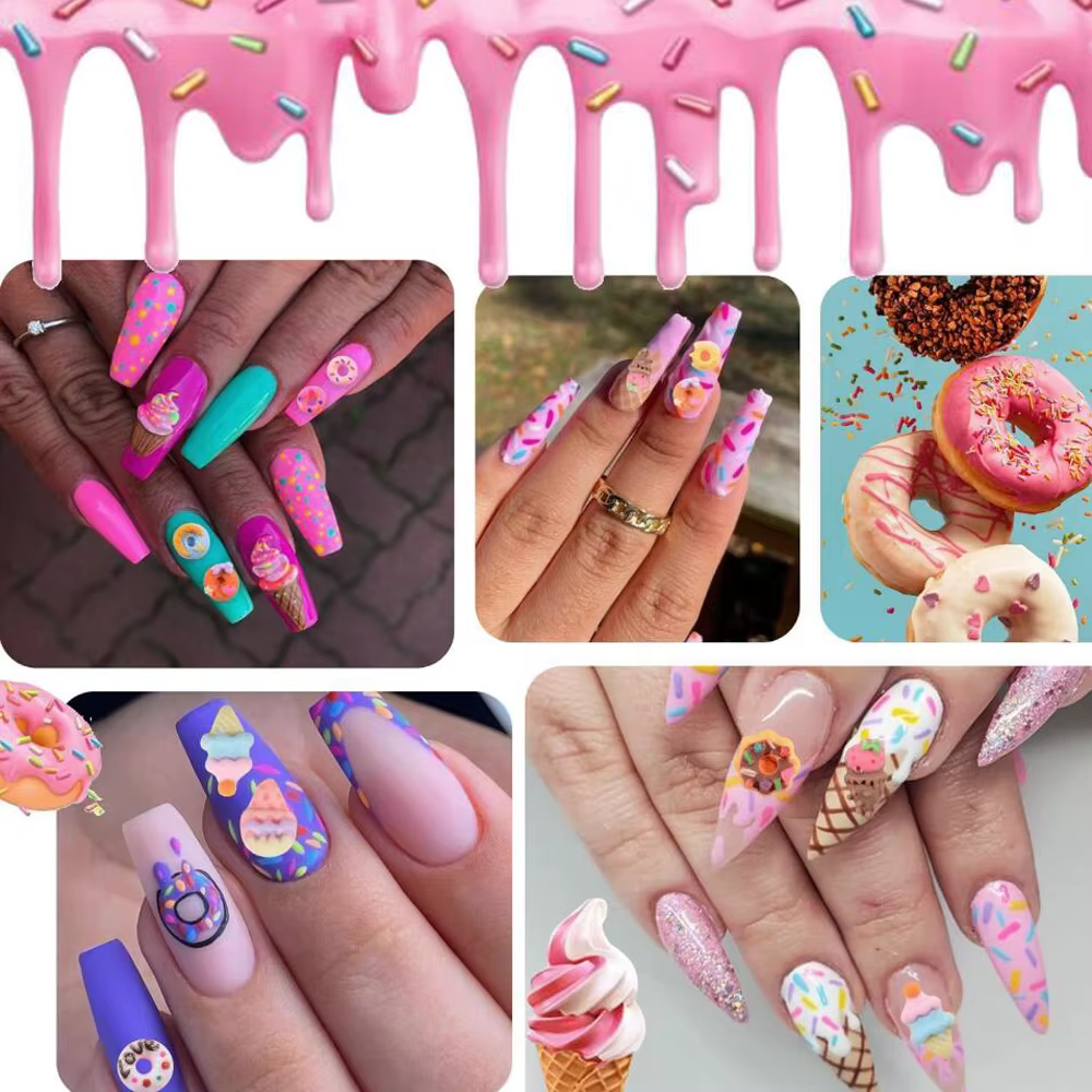 50 Breloques 3D Mixtes en Forme de Donut pour Ongles