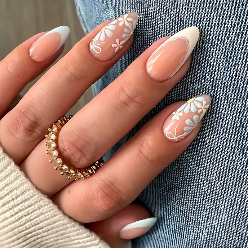 24 faux ongles frais en forme d'amande avec colle