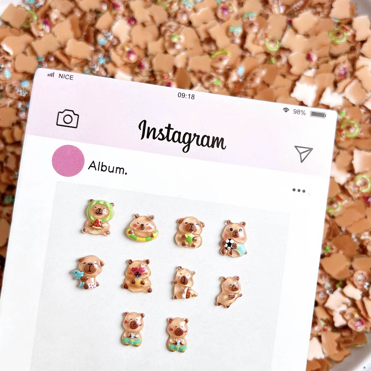 30 pièces roman réaliste marron Capybara résine ongles breloques 3D dessin animé mignon noix de coco dauphin cochon