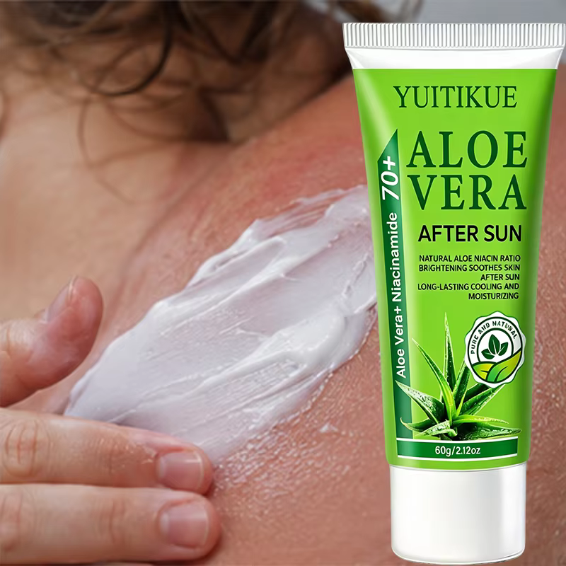 YUITIKUE 70+ Gel Après-Soleil à l'Aloe Vera et Niacinamide, Rafraîchissant, Apaisant, Hydratant Longue Durée pour le Visage et le Corps, Peaux Exposées au Soleil, 60g