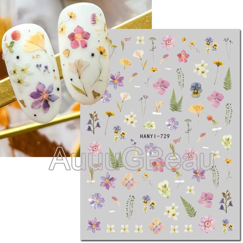 3d Nail Art décalcomanies été demande fleurs jaune bleu rose