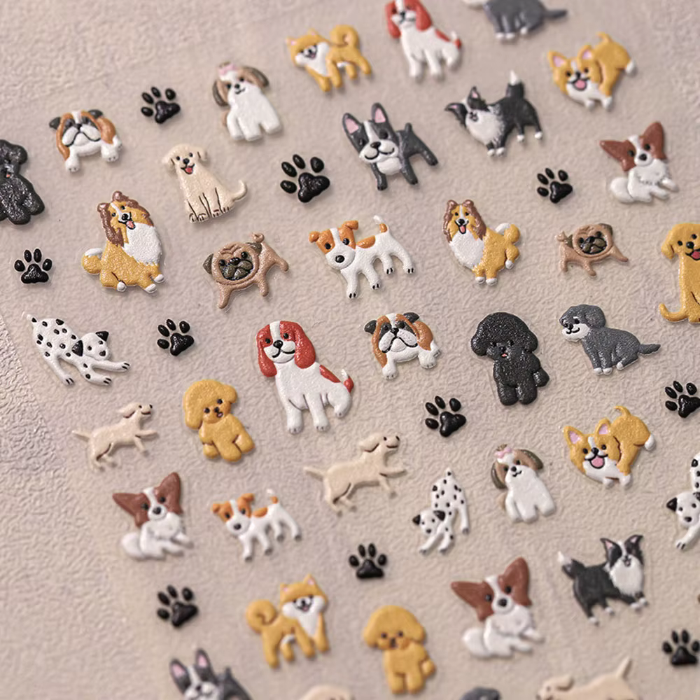 Autocollants 5D pour Ongles de Chien de Dessin Animé Mignon