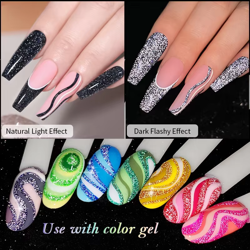 LILYCUTE 2/4/6 pièces Vernis à ongles gel réfléchissant effet graffiti champagne